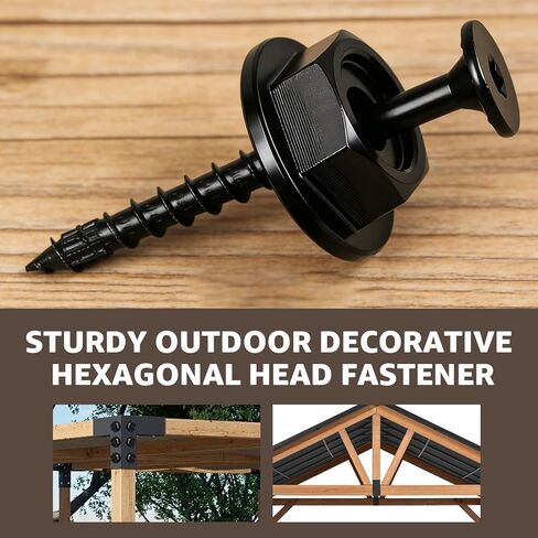 24PCS 0.220 in. x 3-1/2 Inch Outdoor Accents Structural Wood Screw with Hex-Head Washer, Black Rust Resistant Coated for Outdoor Pergolas, Decks, Fence Gates in Kuwait