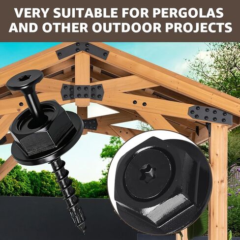 24PCS 0.220 in. x 3-1/2 Inch Outdoor Accents Structural Wood Screw with Hex-Head Washer, Black Rust Resistant Coated for Outdoor Pergolas, Decks, Fence Gates in Kuwait