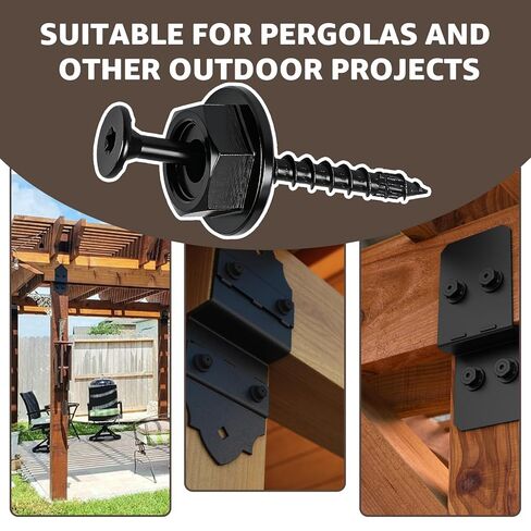 24PCS 0.220 in. x 3-1/2 Inch Outdoor Accents Structural Wood Screw with Hex-Head Washer, Black Rust Resistant Coated for Outdoor Pergolas, Decks, Fence Gates in Kuwait