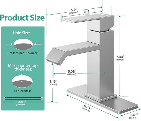 Single Handle Bathroom Faucets, HURRAN Brushed Nickel Bathroom Sink Faucet Stainless Steel Vanity Faucet(1 Hole or 3 Holes), Modern Basin Faucets for RV Restroom Sink with Deck Plate and Pop-up Drain in Saudi Arabia