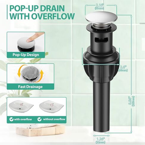Single Handle Bathroom Faucets, HURRAN Brushed Nickel Bathroom Sink Faucet Stainless Steel Vanity Faucet(1 Hole or 3 Holes), Modern Basin Faucets for RV Restroom Sink with Deck Plate and Pop-up Drain in Saudi Arabia