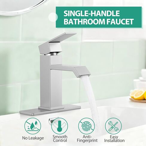 Single Handle Bathroom Faucets, HURRAN Brushed Nickel Bathroom Sink Faucet Stainless Steel Vanity Faucet(1 Hole or 3 Holes), Modern Basin Faucets for RV Restroom Sink with Deck Plate and Pop-up Drain in Saudi Arabia