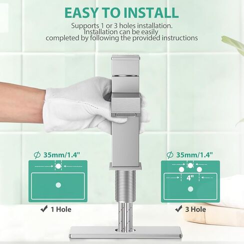 Single Handle Bathroom Faucets, HURRAN Brushed Nickel Bathroom Sink Faucet Stainless Steel Vanity Faucet(1 Hole or 3 Holes), Modern Basin Faucets for RV Restroom Sink with Deck Plate and Pop-up Drain in Saudi Arabia