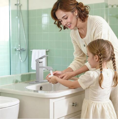 Single Handle Bathroom Faucets, HURRAN Brushed Nickel Bathroom Sink Faucet Stainless Steel Vanity Faucet(1 Hole or 3 Holes), Modern Basin Faucets for RV Restroom Sink with Deck Plate and Pop-up Drain in Saudi Arabia