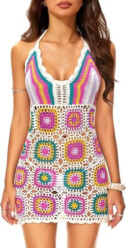 FAIRY SEASON Women's Handcrafted Aztec Crochet Beach Cover Up Western Boho Sleeveless Dress for Pool Party,Vacation&Festival in Saudi Arabia