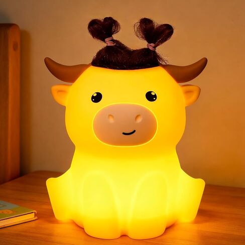 YuanDian Highland Cow Night Light, Squishy Silicone Lamp. Rechargeable, Dimmable with Timer, Touch Control for Bedside, Gift Nightlight for Breastfeeding Toddler Baby Kids (No Accessories Included) in Saudi Arabia