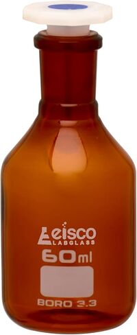 EISCO Labs زجاجة كاشف كهرماني 60 مل، فم ضيق مع سدادة بولي بروبيلين مقاومة للحمض، حجم المقبس 14/23 in Kuwait
