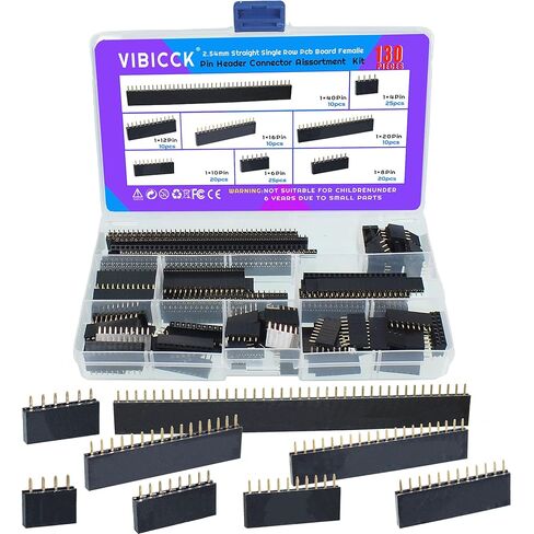 130Pcs Single Row 2.54mm Straight Single Row PCB Board Female Pin Header Socket Connector Strip Assortment Kit for Arduino Prototype Shield in Saudi Arabia