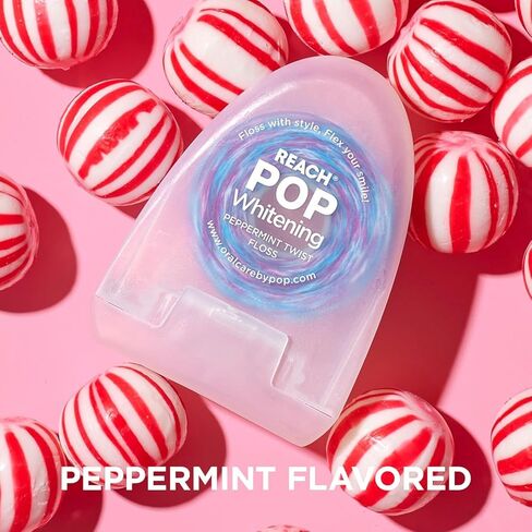REACH POP Whitening Dental Floss – 2 Pack, Mint & Peppermint, Baking Soda Infused Vegan Wax, Teeth Whitening, Plaque Remover for Teeth, Shred Resistant, Cruelty Free, Oral Care, PFAS Free in Kuwait