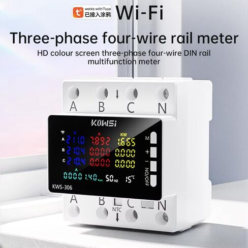 KWS-306WF مقياس الطاقة مقياس الطاقة DIN السكك الحديدية 3 المرحلة 4 سلك الجهد AC 85-290V الفولتميتر أمبير واط كيلووات ساعة متر مع شاشة ملونة in Kuwait