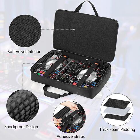حقيبة حمل وحدة تحكم DJ Rexmica متوافقة مع Pioneer DDJ SR/DDJ SR2 / DDJ REV1 / Denon MC4000 / Numark NVII/Hercules Inpulse 500، حقيبة تحكم DJ لكابل DJ أو الملحقات (M، أسود) in Kuwait