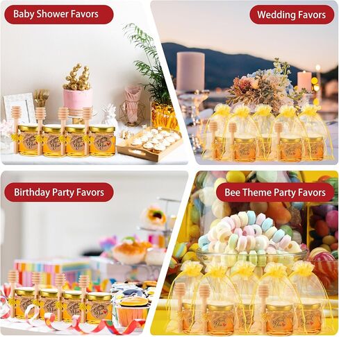 60 Pack Mini Glass Honey Jars Party Favors,1.5 oz Small Hexagon Glass Honey Jars with Dippers,Lids,Gold Bags,Bee Charms,Thank You Cards,Jute,Cute Stickers for Baby Shower Favors,Wedding party gift in Saudi Arabia