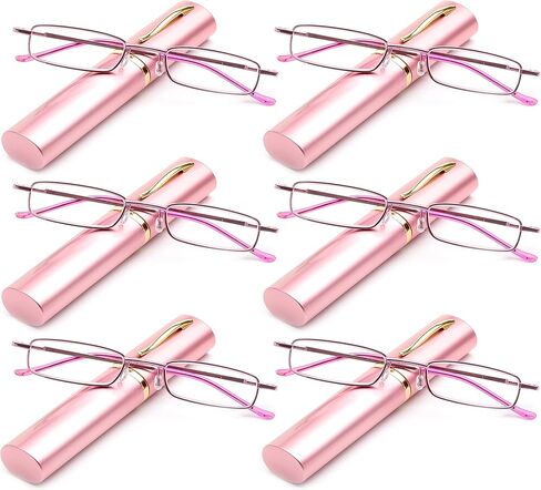 Newbee Fashion -"Pocket" Readers Ultra Compact Spring Temple Reading Glasses w/Portable Pocket Clip Aluminum Case 6 Packs in Kuwait