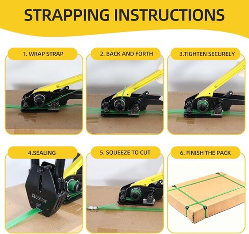 Banding Strapping Kit, 5/8" x 1000’ Heavy Duty Pallet Strapping Kit >1500lbs Tensile Strength, Includes Banding Tool Tensioner & Sealer, 200 Metal Seals, Corner Protectors & Dispenser Box in Kuwait