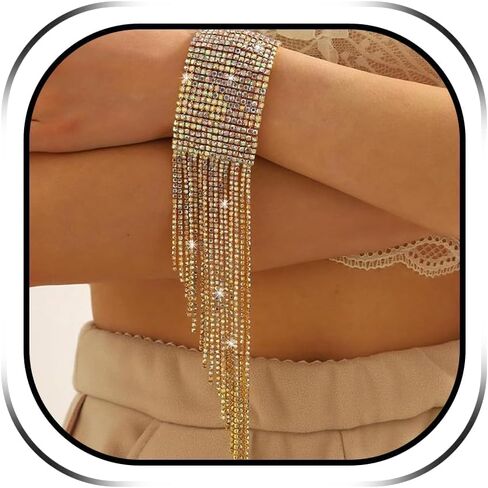 Silver Rhinestone Bracelet for Women Rhinestone Cuff Bracelets Sparkling Blingbling Tassel Craystal Tennis Bracelets for Women Prom Dress Fashion Trendy 2026 in Saudi Arabia