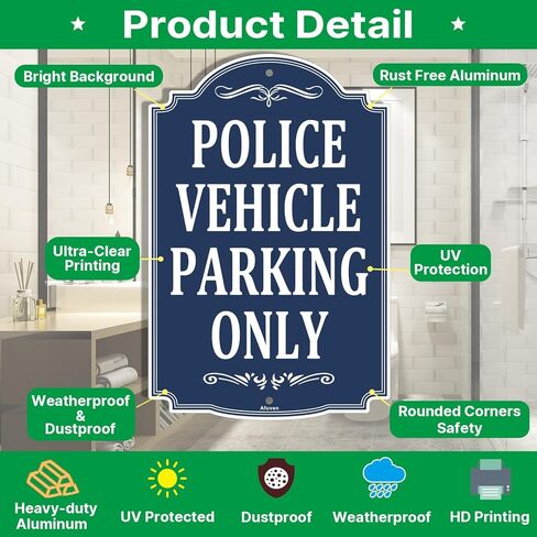 Police Vehicle Parking Only Signs 12" x 18" Metal Rust Aluminum Waterproof Easy Mounting Outdoor Use 2 Pack in Kuwait