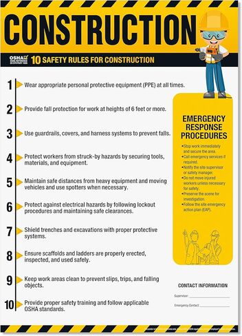 ملصق قواعد السلامة في مكان العمل مقاس 45.72 سم × 60.96 سم - ملصق قواعد السلامة المتوافق مع OSHA لمكان العمل والمستودعات والمكاتب والصناعات، إرشادات ملصق قواعد مكان العمل المصفح مقاوم للماء والتمزق in Kuwait