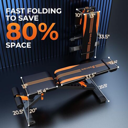 Adjustable Weight Bench, Foldable Incline Decline Flat Workout Bench Press with Extended Backrest, 80x40MM Heavy-Duty Steel Dumbbell Bench for Home Gym Full Body Strength Training in Saudi Arabia