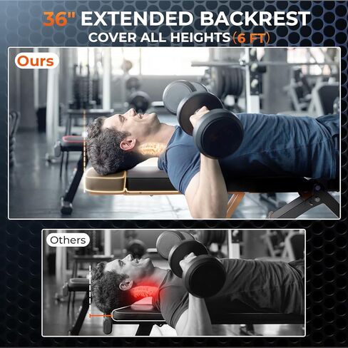 Adjustable Weight Bench, Foldable Incline Decline Flat Workout Bench Press with Extended Backrest, 80x40MM Heavy-Duty Steel Dumbbell Bench for Home Gym Full Body Strength Training in Saudi Arabia