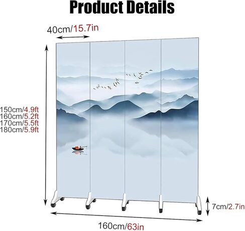 Room Divider ，Screen Room Divider， Folding Partition with Landscape Picture Pattern Folding Privacy Screens for Office Apartment Decor(4 Panel,Tall 180cm(5.9ft)) in Saudi Arabia