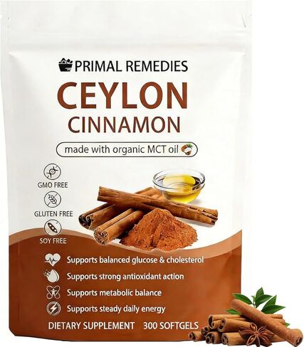 BELANO Primal Remedies Ceylon Cinnamon Made with mct Oil – 300 Softgels, 7200mg Premium Ceylon Cinnamon Formula, Non-GMO & Gluten Free in Kuwait