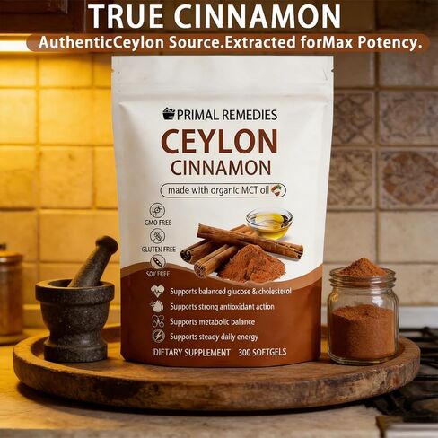 BELANO Primal Remedies Ceylon Cinnamon Made with mct Oil – 300 Softgels, 7200mg Premium Ceylon Cinnamon Formula, Non-GMO & Gluten Free in Kuwait