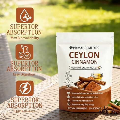BELANO Primal Remedies Ceylon Cinnamon Made with mct Oil – 300 Softgels, 7200mg Premium Ceylon Cinnamon Formula, Non-GMO & Gluten Free in Kuwait