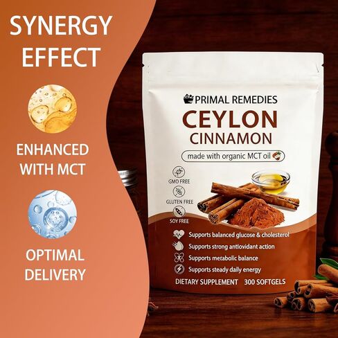BELANO Primal Remedies Ceylon Cinnamon Made with mct Oil – 300 Softgels, 7200mg Premium Ceylon Cinnamon Formula, Non-GMO & Gluten Free in Kuwait