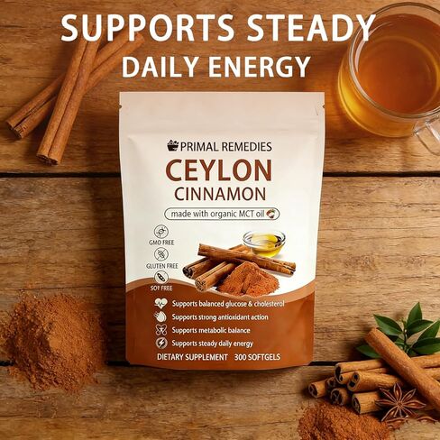 BELANO Primal Remedies Ceylon Cinnamon Made with mct Oil – 300 Softgels, 7200mg Premium Ceylon Cinnamon Formula, Non-GMO & Gluten Free in Kuwait