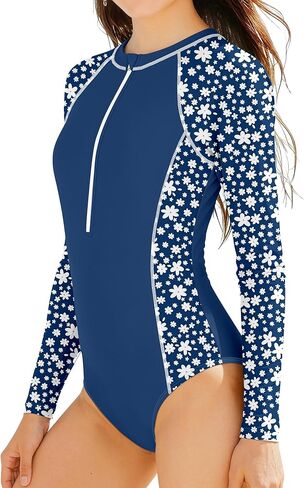 BAVADER Girls One Piece Swimsuits Long Sleeve Rash Guard Swimsuit Half-Zip Bathing Suit UPF50+ Sun Protection Swimwear 9-16Y in Saudi Arabia