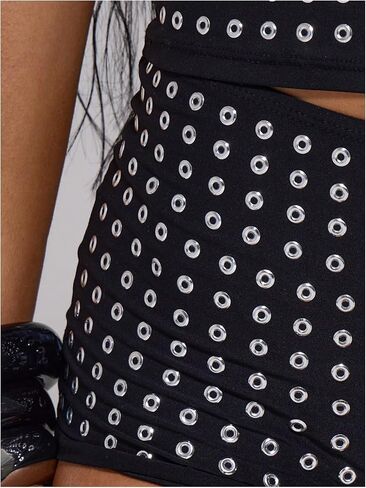 RoseSeek Women's Y2k Grommet Eyelet Booty Shorts Low Rise Micro Mini Shorts Grunge Punk Summer Hot Pants in Saudi Arabia