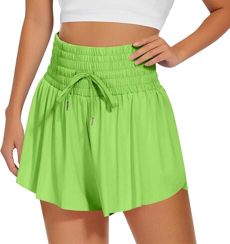 Women's Flowy Athletic Shorts 2 in 1 High Waisted Lightweight Butterfly Workout Summer Tennis Short with Pockets in Kuwait