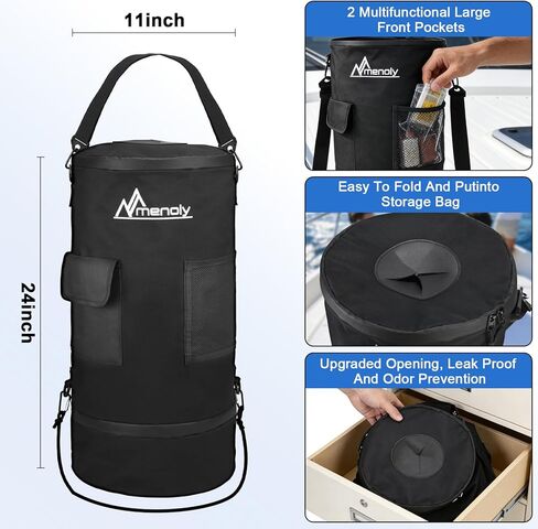 MENOLY Boat Trash Can, 100% Odor & Leak Prooft, 900D Oxford Cloth Waterproof Portable Trash Can，Reusable Trash Bag, Garbage Bag Snaps Inside, Pontoon Boat Accessories Storage Fishing, Sandbar, Camping in Kuwait