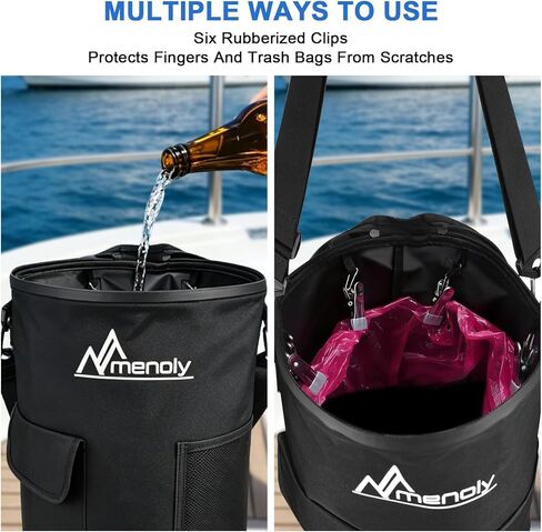 MENOLY Boat Trash Can, 100% Odor & Leak Prooft, 900D Oxford Cloth Waterproof Portable Trash Can，Reusable Trash Bag, Garbage Bag Snaps Inside, Pontoon Boat Accessories Storage Fishing, Sandbar, Camping in Kuwait