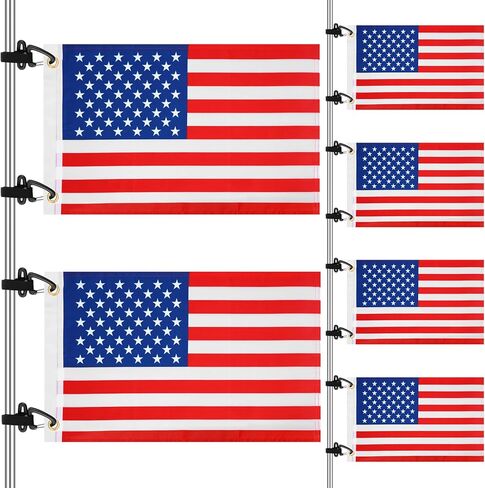 Mindsoft 6 Pcs 4th of July Golf Cart Flags Accessories 12" x 18" Easy Installation 250 Anniversary Patriotic Golf Cart American Flags with Elastic Strap Bracket for Boat, Bike, Marine Yacht in Kuwait