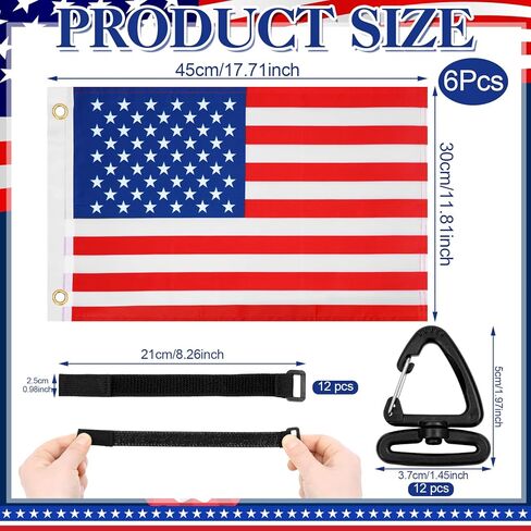 Mindsoft 6 Pcs 4th of July Golf Cart Flags Accessories 12" x 18" Easy Installation 250 Anniversary Patriotic Golf Cart American Flags with Elastic Strap Bracket for Boat, Bike, Marine Yacht in Kuwait