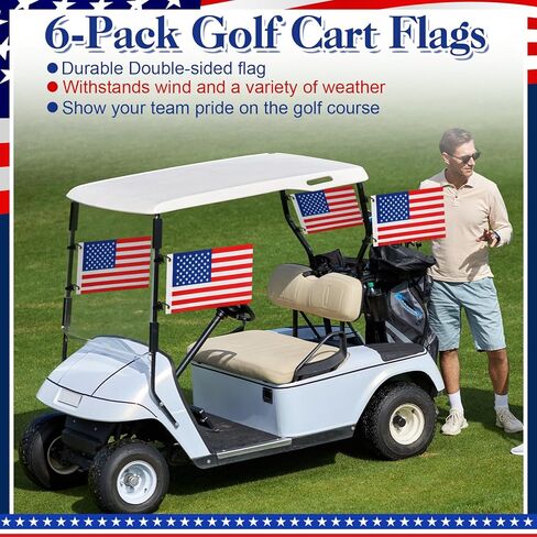 Mindsoft 6 Pcs 4th of July Golf Cart Flags Accessories 12" x 18" Easy Installation 250 Anniversary Patriotic Golf Cart American Flags with Elastic Strap Bracket for Boat, Bike, Marine Yacht in Kuwait