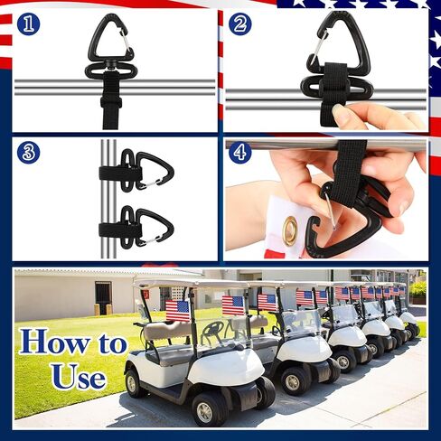 Mindsoft 6 Pcs 4th of July Golf Cart Flags Accessories 12" x 18" Easy Installation 250 Anniversary Patriotic Golf Cart American Flags with Elastic Strap Bracket for Boat, Bike, Marine Yacht in Kuwait