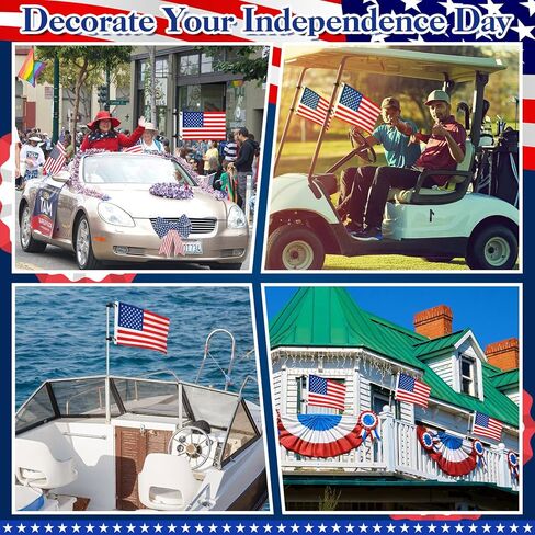 Mindsoft 6 Pcs 4th of July Golf Cart Flags Accessories 12" x 18" Easy Installation 250 Anniversary Patriotic Golf Cart American Flags with Elastic Strap Bracket for Boat, Bike, Marine Yacht in Kuwait