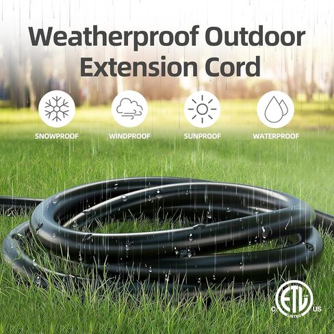 TiFFCOFiO Indoor Outdoor Extension Cord Waterproof, 25 Feet 3 Prong Power Cord for Home and Garden, 16 AWG, 13A/1625W, ETL Listed in Kuwait