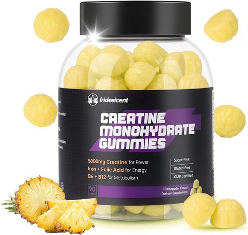 Creatine Monohydrate Gummies 5000mg w/Iron, Vitamin B6 & B12, Sugar Free 5g Creatine Supplements for Women and Men Boost Energy & Muscle Recovery - 90 Raspberry Gummies in Saudi Arabia