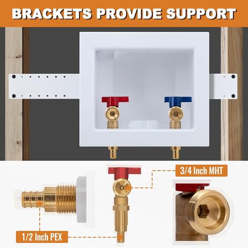SUNGATOR Pex Washing Machine Outlet Box with Center Drain, Laundry Washer Valve Box, 1/2 Inch Pex Crimp Inlet x 3/4 Inch MHT Outlet，with 4 Crimp Rings in Saudi Arabia