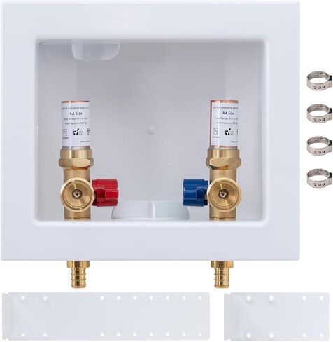 SUNGATOR Pex Washing Machine Outlet Box with Center Drain, Laundry Washer Valve Box, 1/2 Inch Pex Crimp Inlet x 3/4 Inch MHT Outlet，with 4 Crimp Rings in Kuwait