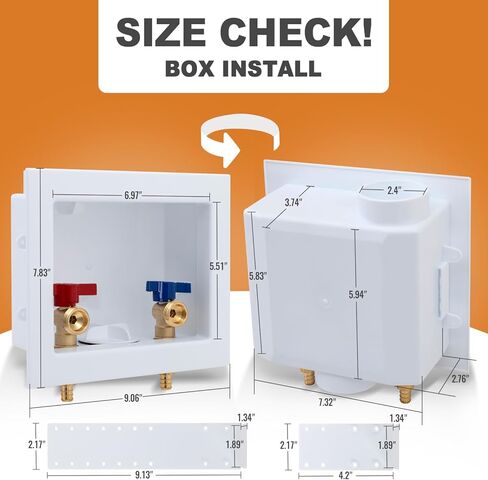 SUNGATOR Pex Washing Machine Outlet Box with Center Drain, Laundry Washer Valve Box, 1/2 Inch Pex Crimp Inlet x 3/4 Inch MHT Outlet，with 4 Crimp Rings in Saudi Arabia