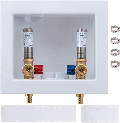 SUNGATOR Pex Washing Machine Outlet Box with Center Drain, Laundry Washer Valve Box, 1/2 Inch Pex Crimp Inlet x 3/4 Inch MHT Outlet，with 4 Crimp Rings in Saudi Arabia