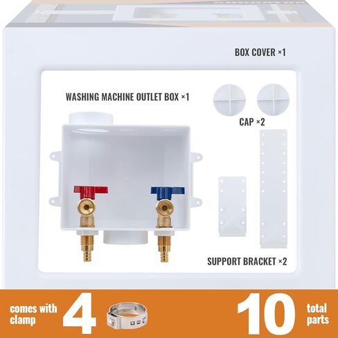 SUNGATOR Pex Washing Machine Outlet Box with Center Drain, Laundry Washer Valve Box, 1/2 Inch Pex Crimp Inlet x 3/4 Inch MHT Outlet，with 4 Crimp Rings in Saudi Arabia