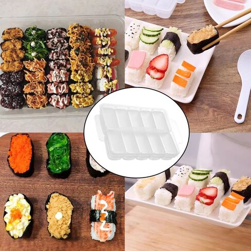 2 حزمة صغيرة موسوبي الصحافة العفن 10 في 1 مستطيل على شكل كرة الأرز العفن ميني موسوبي صانع السوشي صانع أونيجيري قوالب للبريد العشوائي موسوبي اليابان أونيجيري بوتلوك حزب السوشي لوحات السلمون نيجيري بينتو in Kuwait