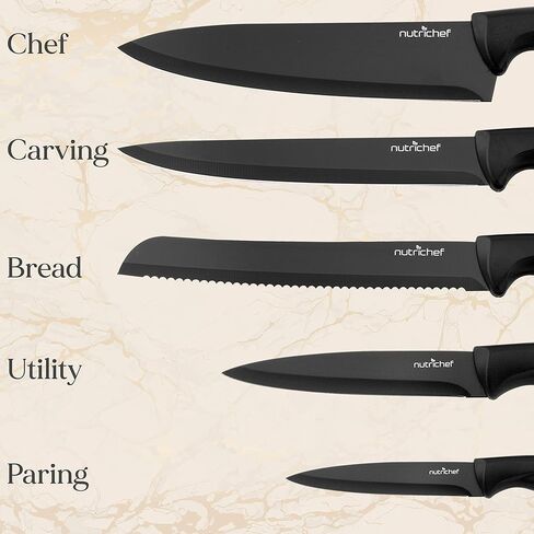 NutriChef 7 Piece Kitchen Knife Set - Stainless Steel Kitchen Precision Knives Set w/ 5 Knives & Bonus Sharpener, Acrylic Block Stand - Cutting Slicing, Chopping, Dicing - NCKNS7X in Kuwait