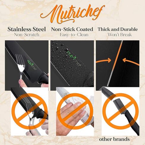 NutriChef 7 Piece Kitchen Knife Set - Stainless Steel Kitchen Precision Knives Set w/ 5 Knives & Bonus Sharpener, Acrylic Block Stand - Cutting Slicing, Chopping, Dicing - NCKNS7X in Kuwait