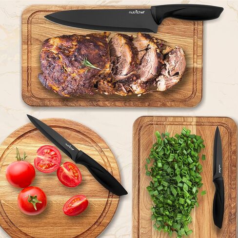 NutriChef 7 Piece Kitchen Knife Set - Stainless Steel Kitchen Precision Knives Set w/ 5 Knives & Bonus Sharpener, Acrylic Block Stand - Cutting Slicing, Chopping, Dicing - NCKNS7X in Kuwait